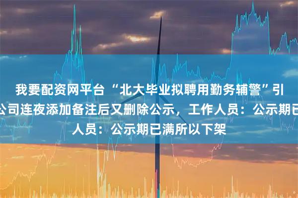 我要配资网平台 “北大毕业拟聘用勤务辅警”引热议，保安公司连夜添加备注后又删除公示，工作人员：公示期已满所以下架